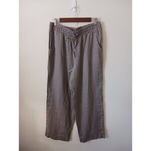 Time‎ For Me Womens 100% Linen Wide Leg Gray Pull On Pants Size L